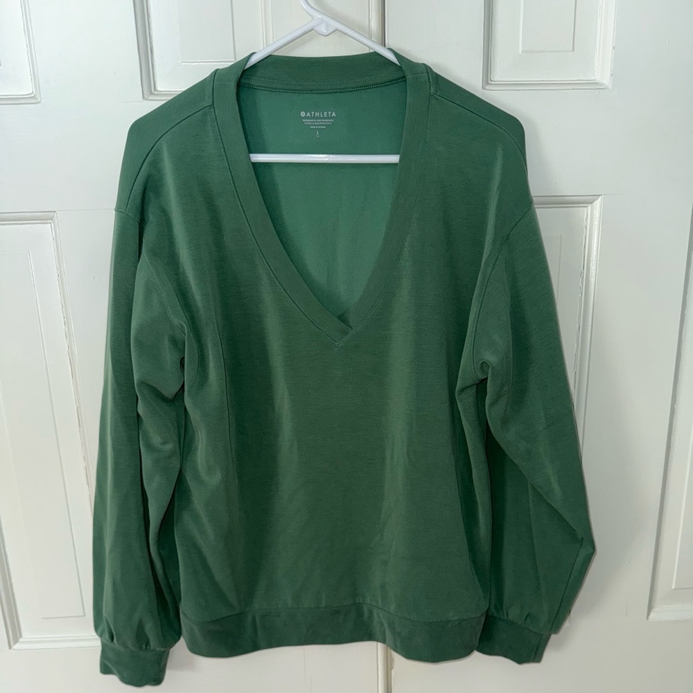 ATHLETA Deep Green V-Neck Sweatshirt